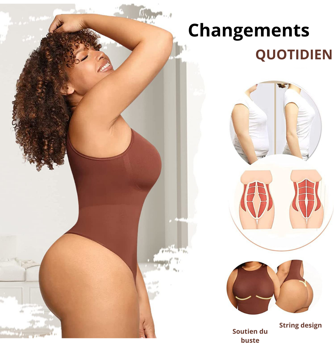 Body-string gainant unie à col rond, effet ventre plat