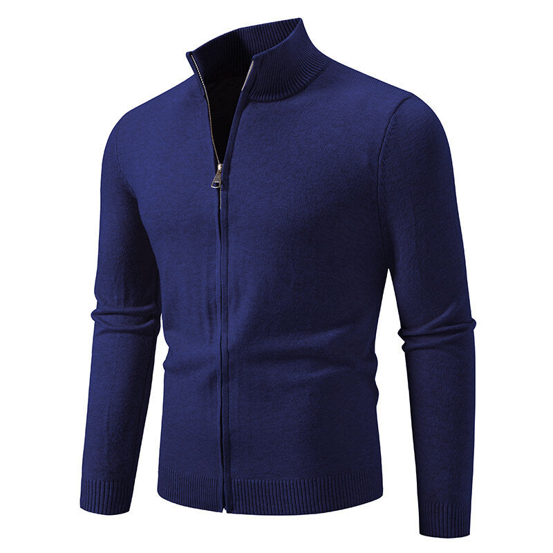 Gilet cardigan uni à col montant et fermeture éclair simple