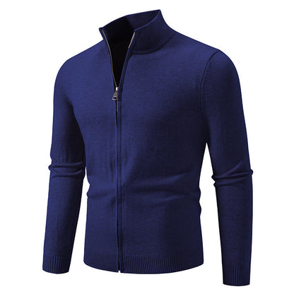 Gilet cardigan uni à col montant et fermeture éclair simple
