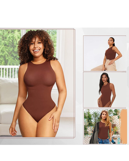 Body-string gainant unie à col rond, effet ventre plat