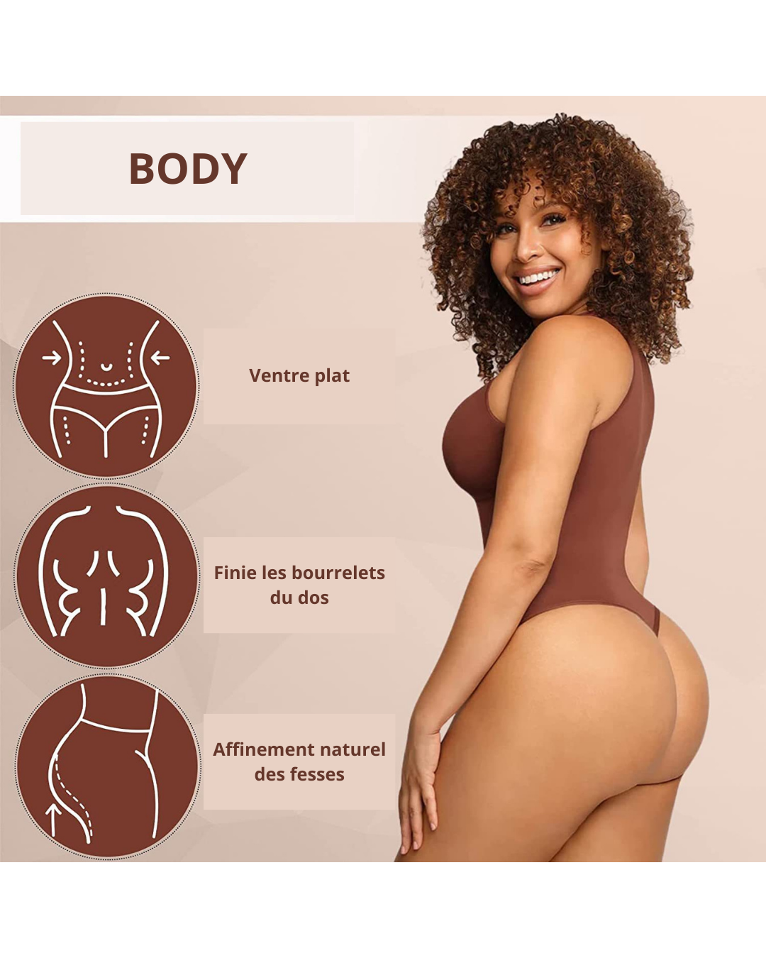 Body-string gainant unie à col rond, effet ventre plat