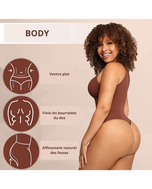 Body-string gainant unie à col rond, effet ventre plat