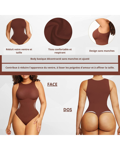 Body-string gainant unie à col rond, effet ventre plat