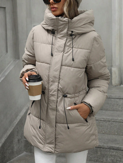 Manteau d'hiver rembourré mi-long à capuche, style décontracté pour femme