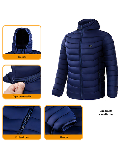Doudoune chauffante, manteau chauffant électrique, capuche isolée, coupe-vent