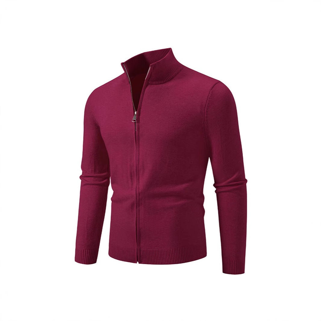 Gilet cardigan uni à col montant et fermeture éclair simple