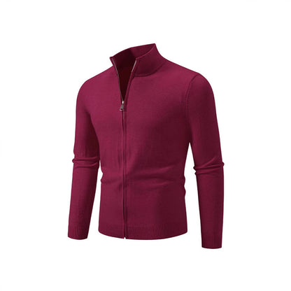 Gilet cardigan uni à col montant et fermeture éclair simple