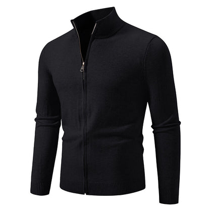 Gilet cardigan uni à col montant et fermeture éclair simple