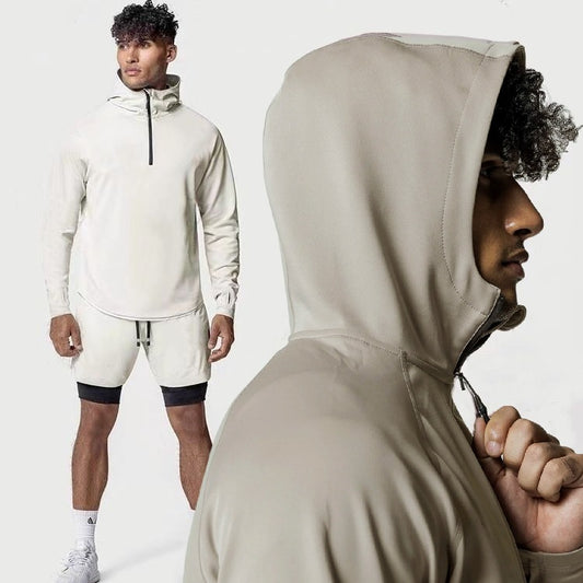 Veste de sport homme à demi-zip et capuche, coupe ample, idéale pour le printemps, l'automne et l'hiver.