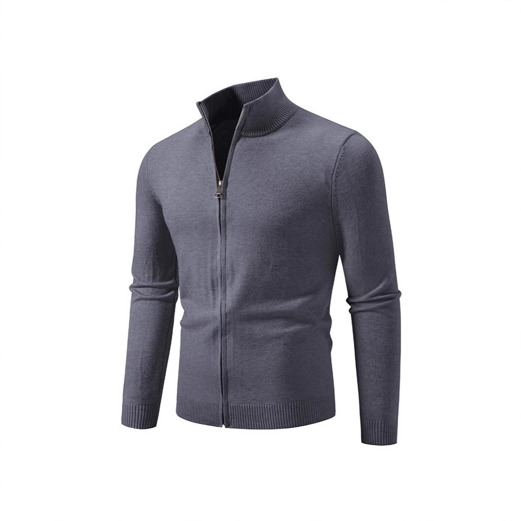 Gilet cardigan uni à col montant et fermeture éclair simple