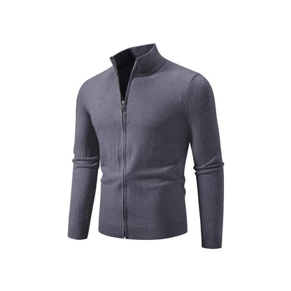 Gilet cardigan uni à col montant et fermeture éclair simple