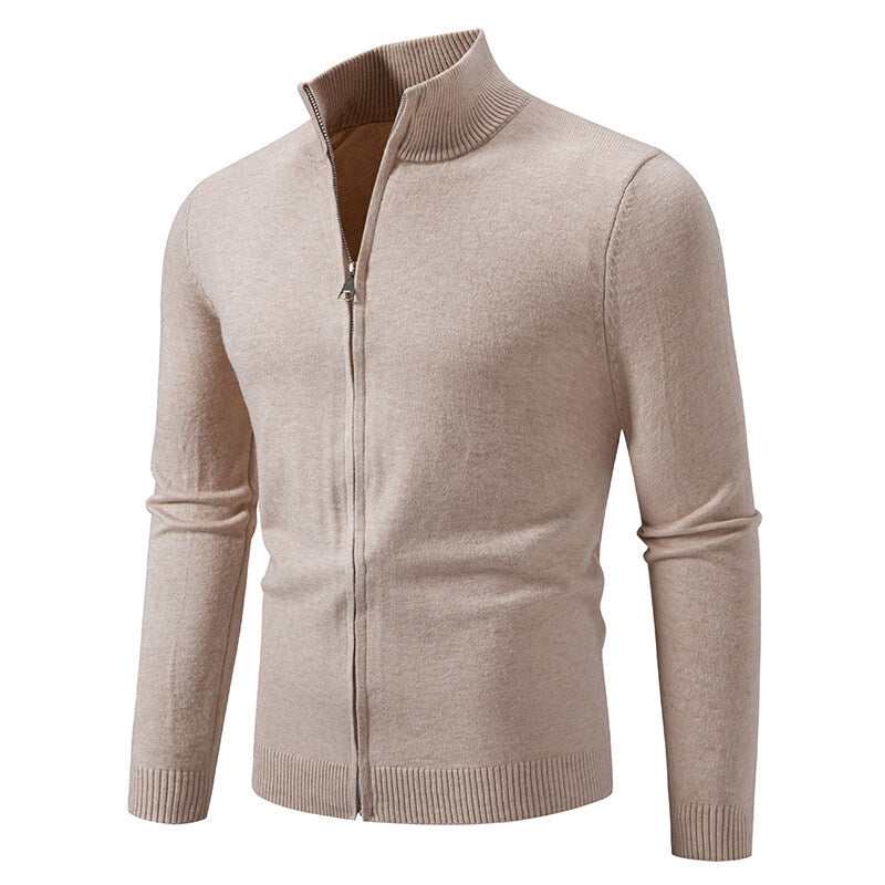 Gilet cardigan uni à col montant et fermeture éclair simple