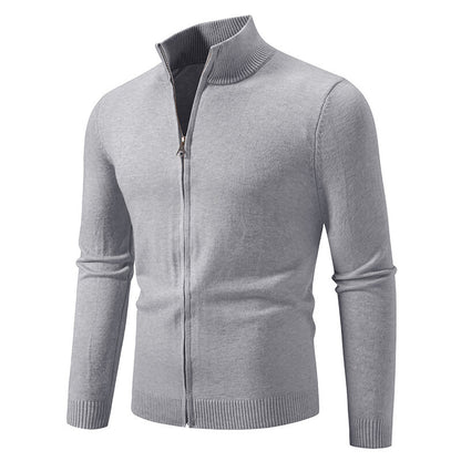 Gilet cardigan uni à col montant et fermeture éclair simple